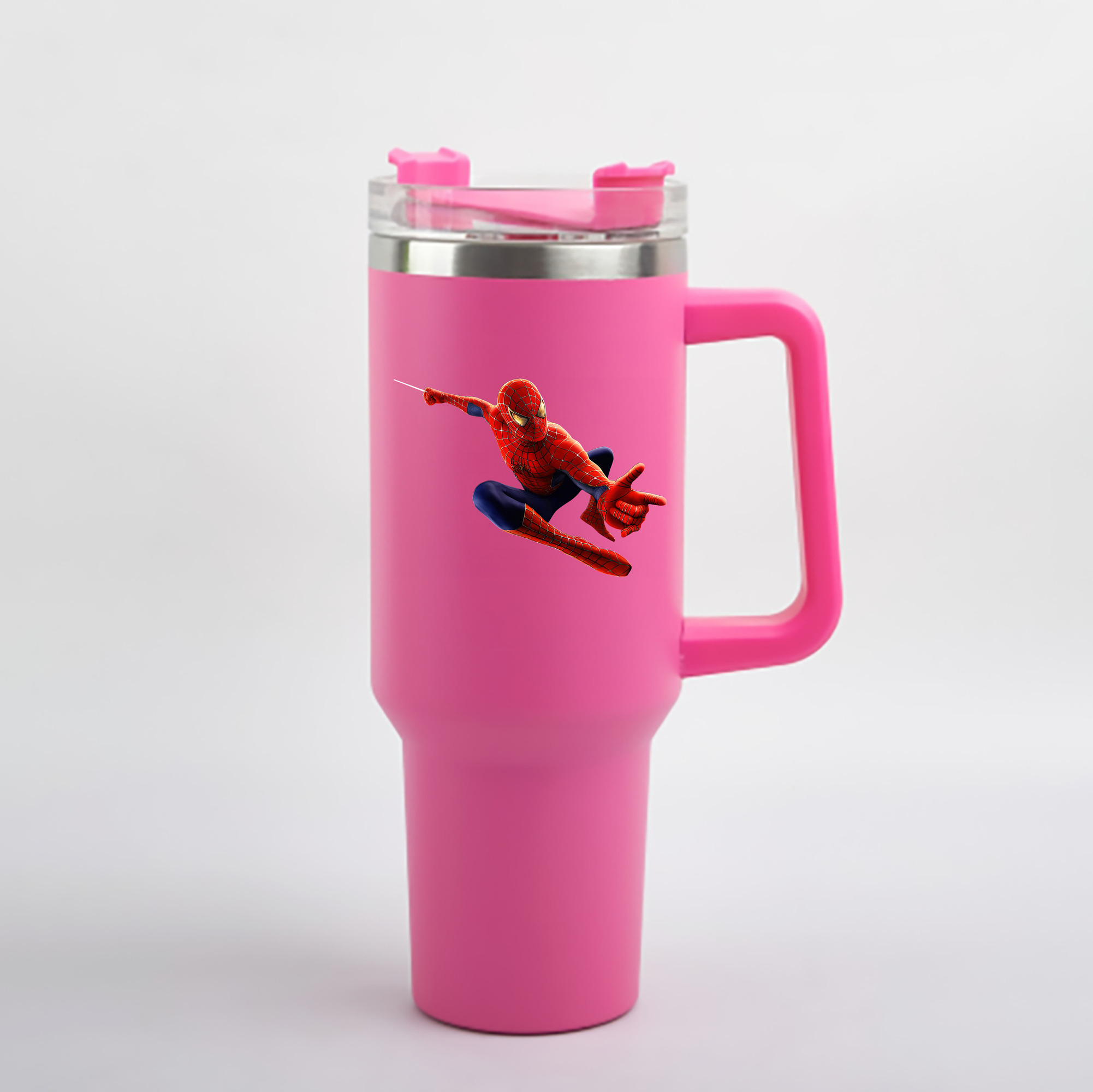 （画像用） Spider Man スパイダーマン 1200mL車用タンブラー - クリスタルステッカー（プラスチックストロー付き）